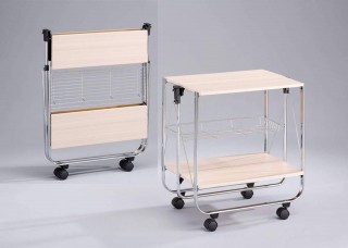 Foldable Wood Serving Trolley Cart - SA016M. Folding Trolley MDF SA016M white-wash color